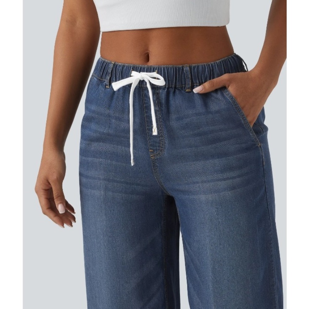 HALARA Wide Leg Denim-Blue Drawstring Pants - Picture 5 of 11